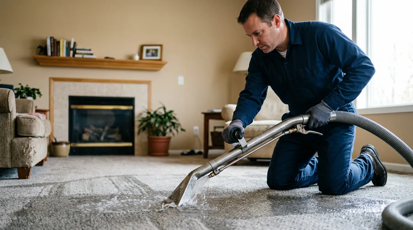 Water damage restoration technician working near Orient, IL